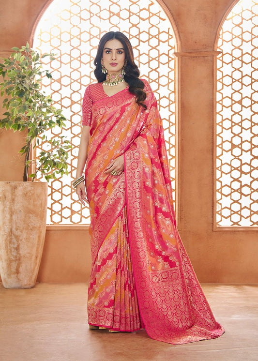 Pink Color Banarasi Silk Readymade/Easy Fancy Saree