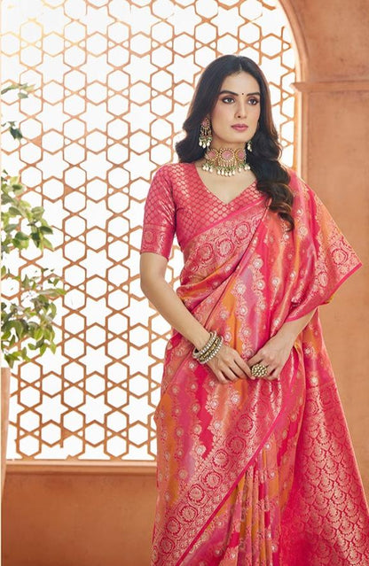 Pink Color Banarasi Silk Readymade/Easy Fancy Saree