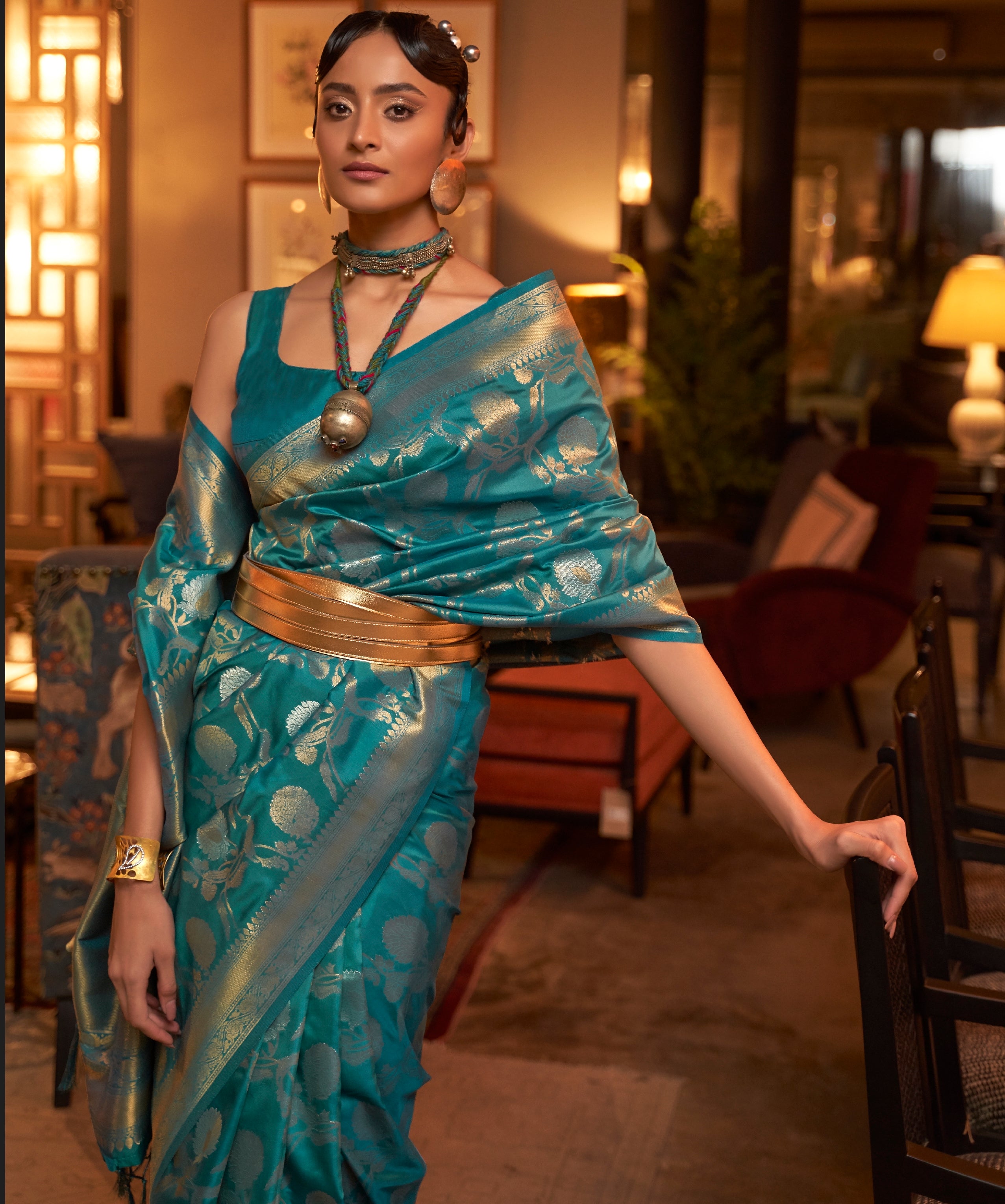 Turquoise Weaving Silk Banarasi Saree – Leemboodi