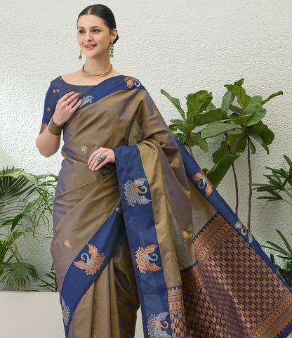 Taupe Brown Readymade/Easy Kanjivaram Saree - Panaash Saree