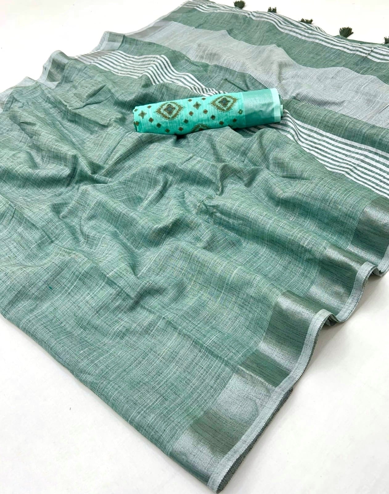 Turquoise Linen Office Wear Readymade/Easy Saree - Panaash Saree