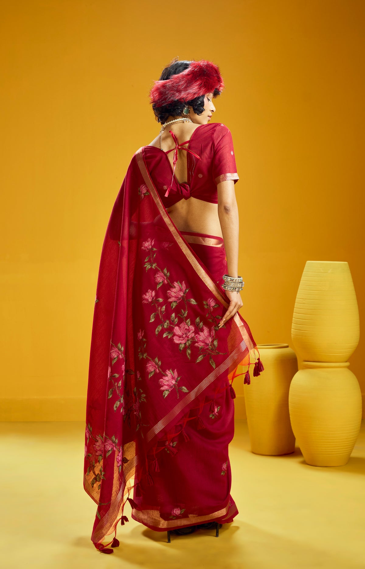 Red Munga Silk  Ready To Wear/Easy Saree by Stylebypanaash