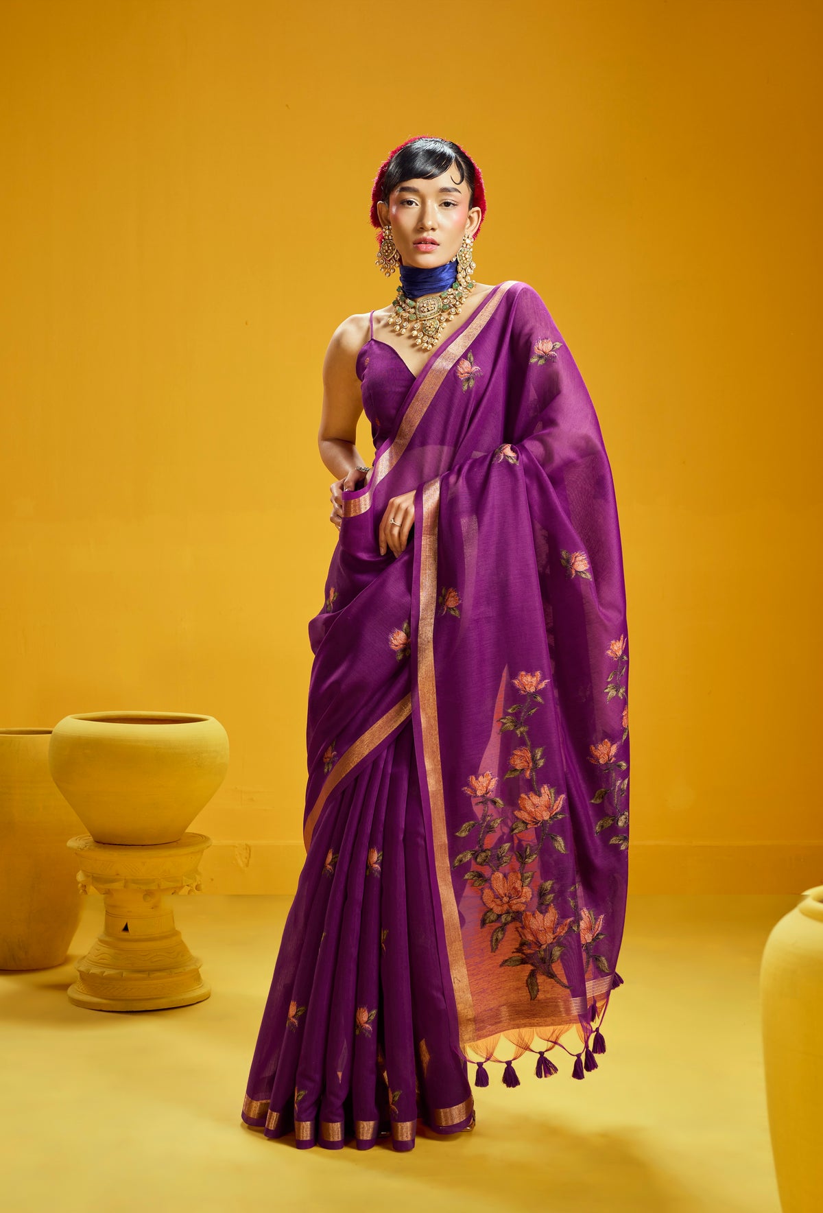 Purple Munga Silk  Ready To Wear/Easy Saree by Stylebypanaash