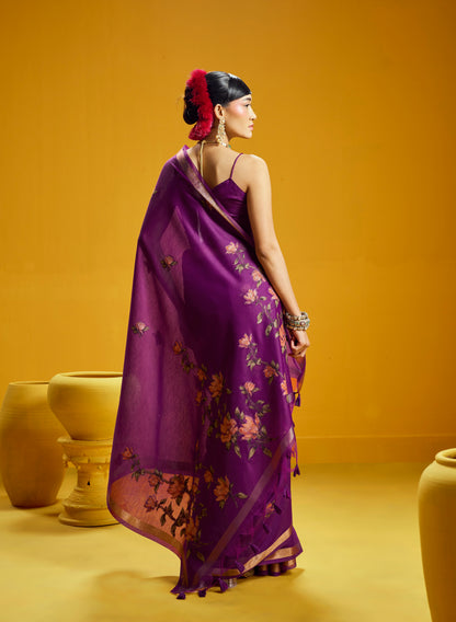 Purple Munga Silk  Ready To Wear/Easy Saree by Stylebypanaash