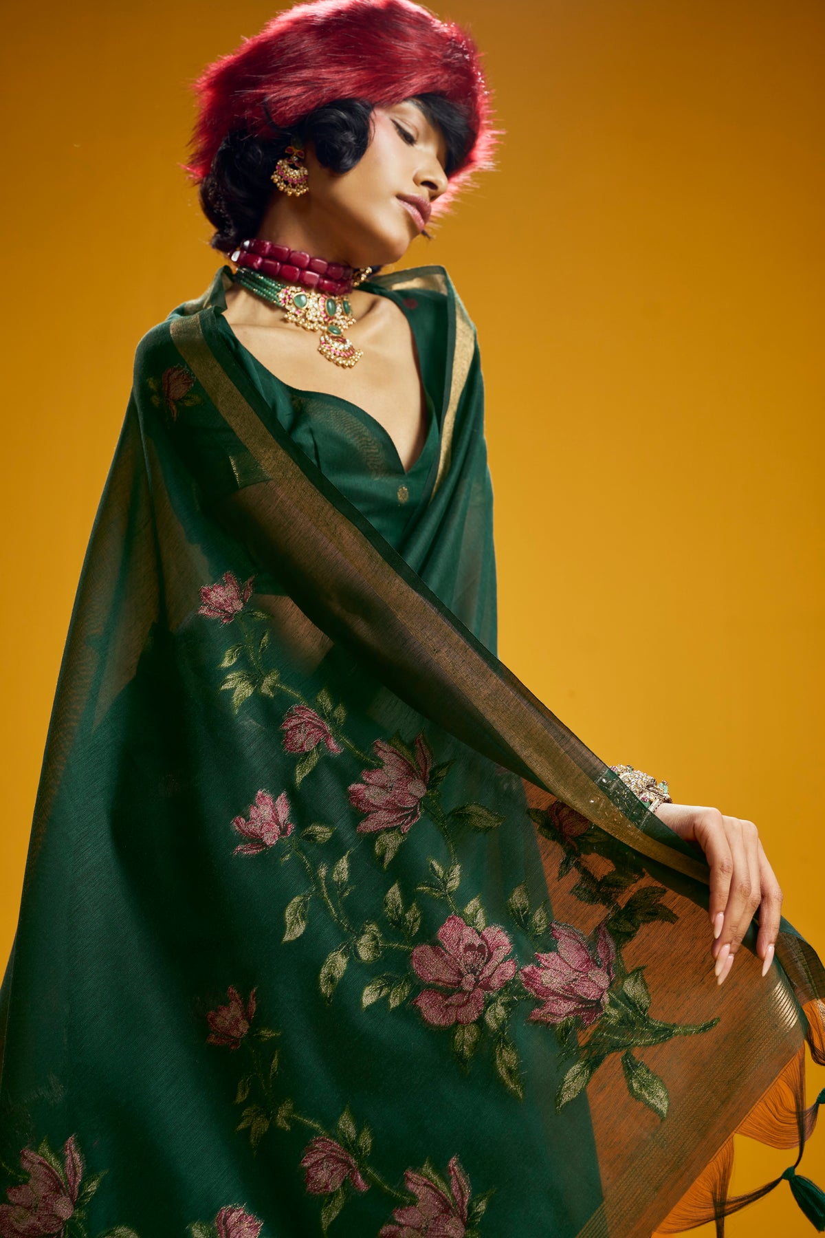 Green Munga Silk  Ready To Wear/Easy Saree by Stylebypanaash