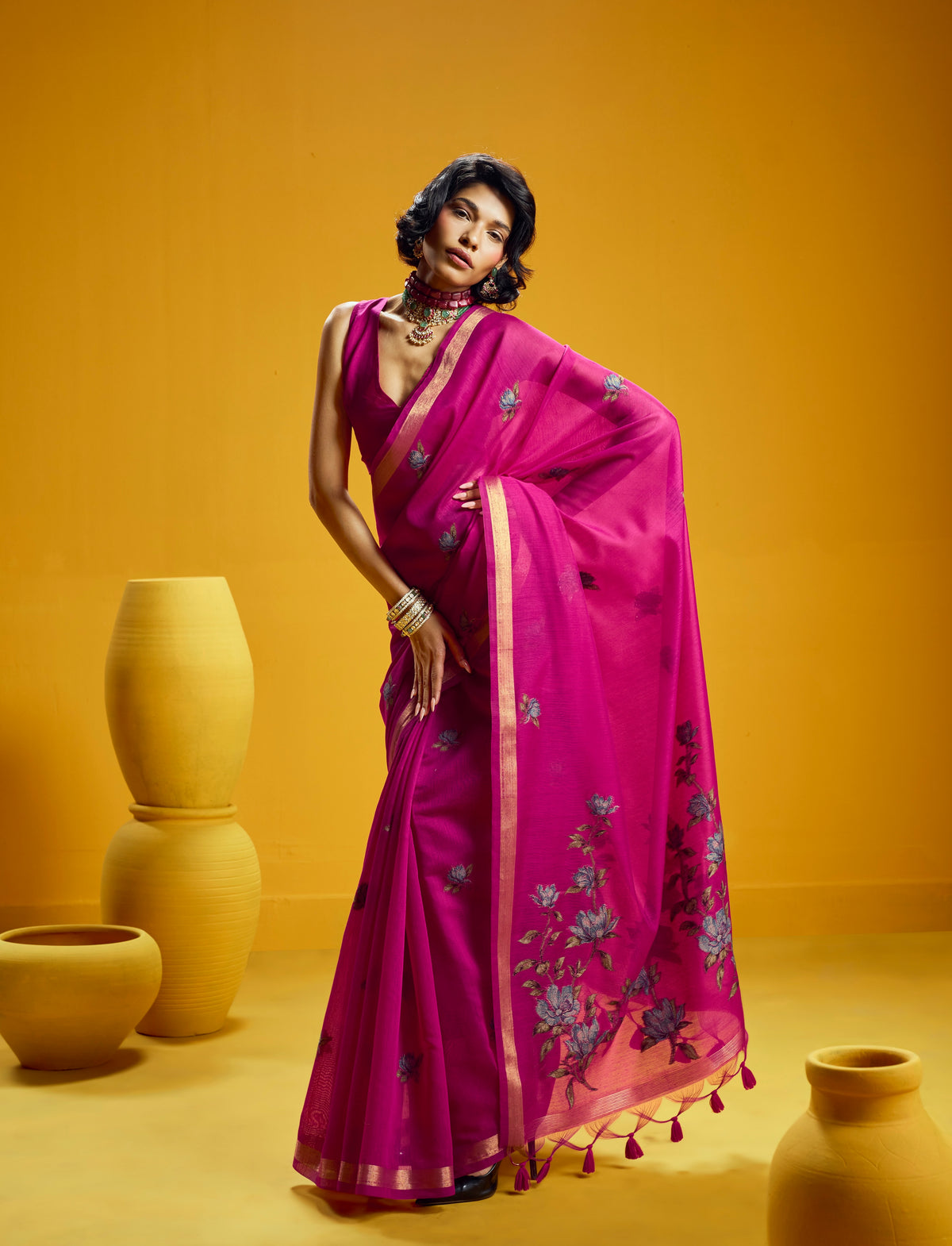 Pink Munga Silk  Ready To Wear/Easy Saree by Stylebypanaash