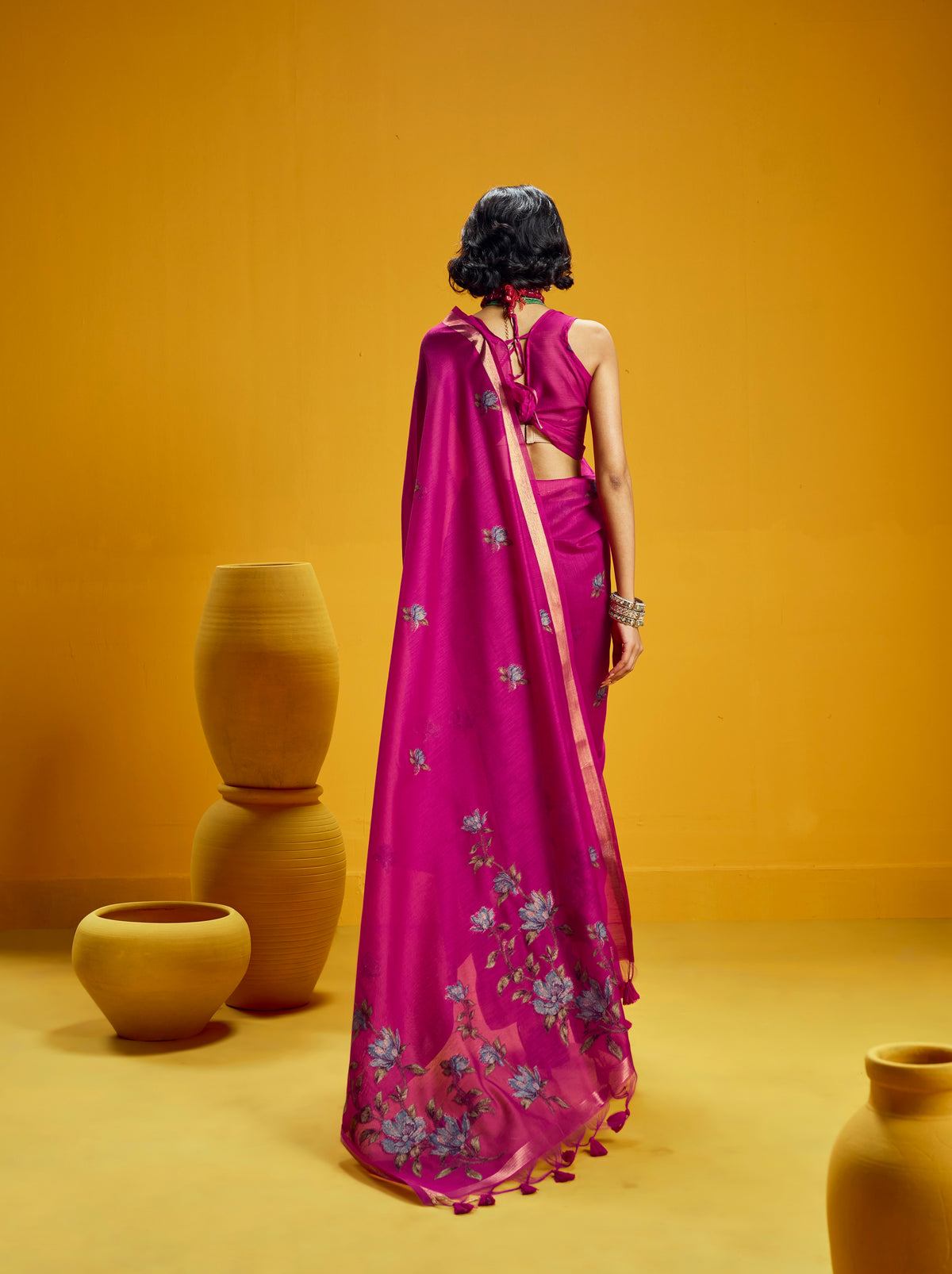Pink Munga Silk  Ready To Wear/Easy Saree by Stylebypanaash