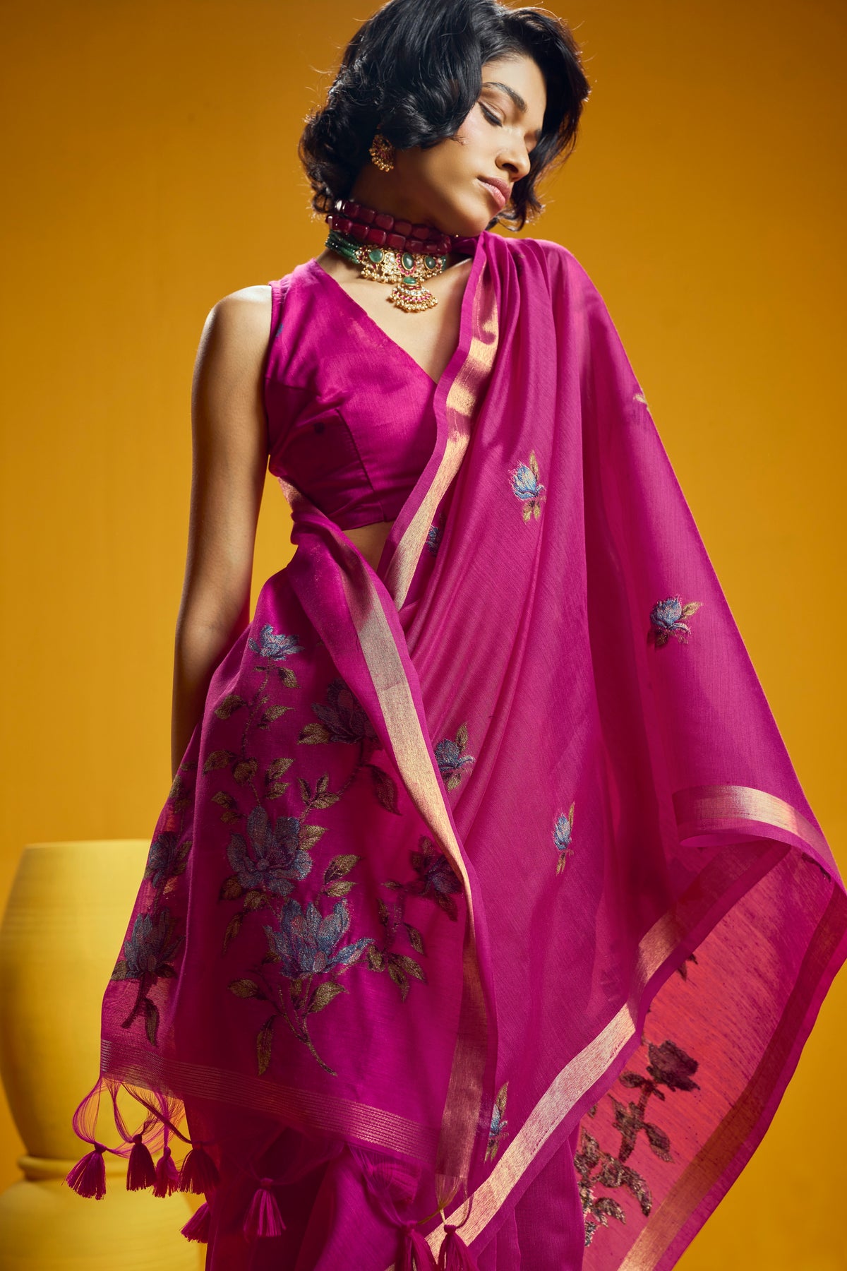 Pink Munga Silk  Ready To Wear/Easy Saree by Stylebypanaash