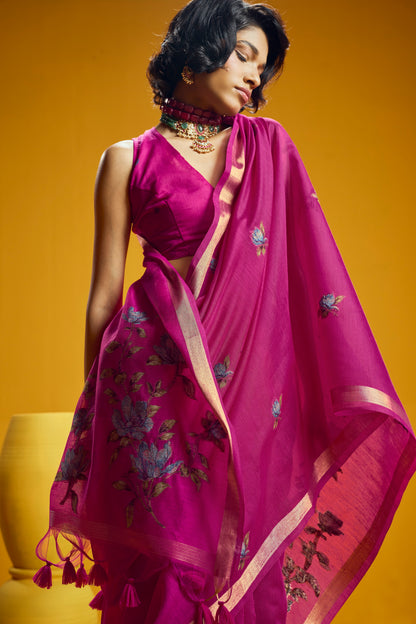 Pink Munga Silk  Ready To Wear/Easy Saree by Stylebypanaash