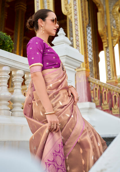 Pink Tissue Silk Readymade/Easy Fancy Saree