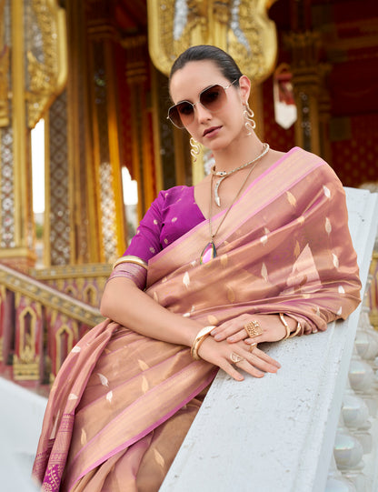 Pink Tissue Silk Readymade/Easy Fancy Saree