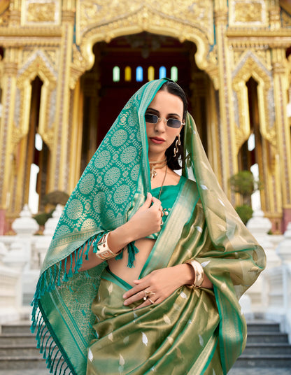 Green Tissue Silk Readymade/Easy Fancy Saree