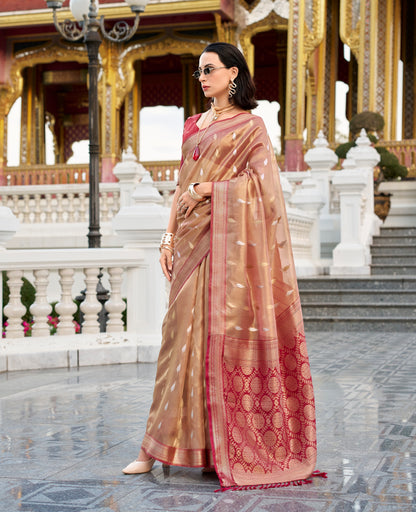 Maroon Tissue Silk Readymade/Easy Fancy Saree