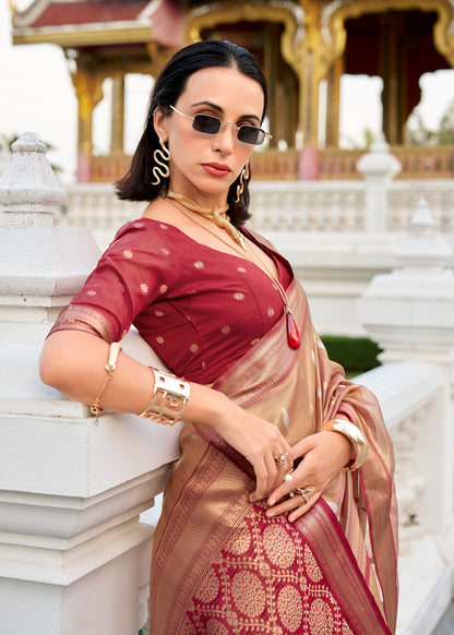 Maroon Tissue Silk Readymade/Easy Fancy Saree