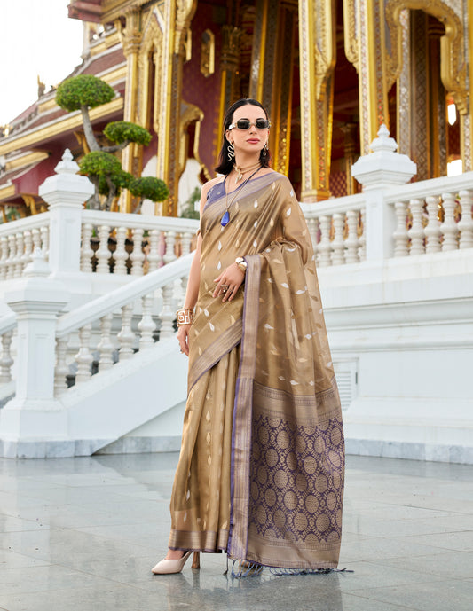 Powder Blue Tissue Silk Readymade/Easy Fancy Saree