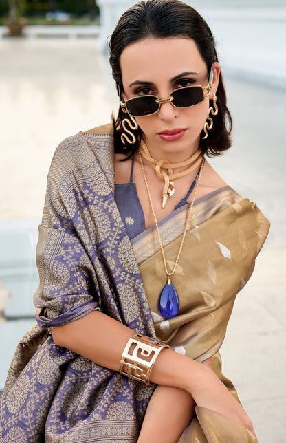 Powder Blue Tissue Silk Readymade/Easy Fancy Saree