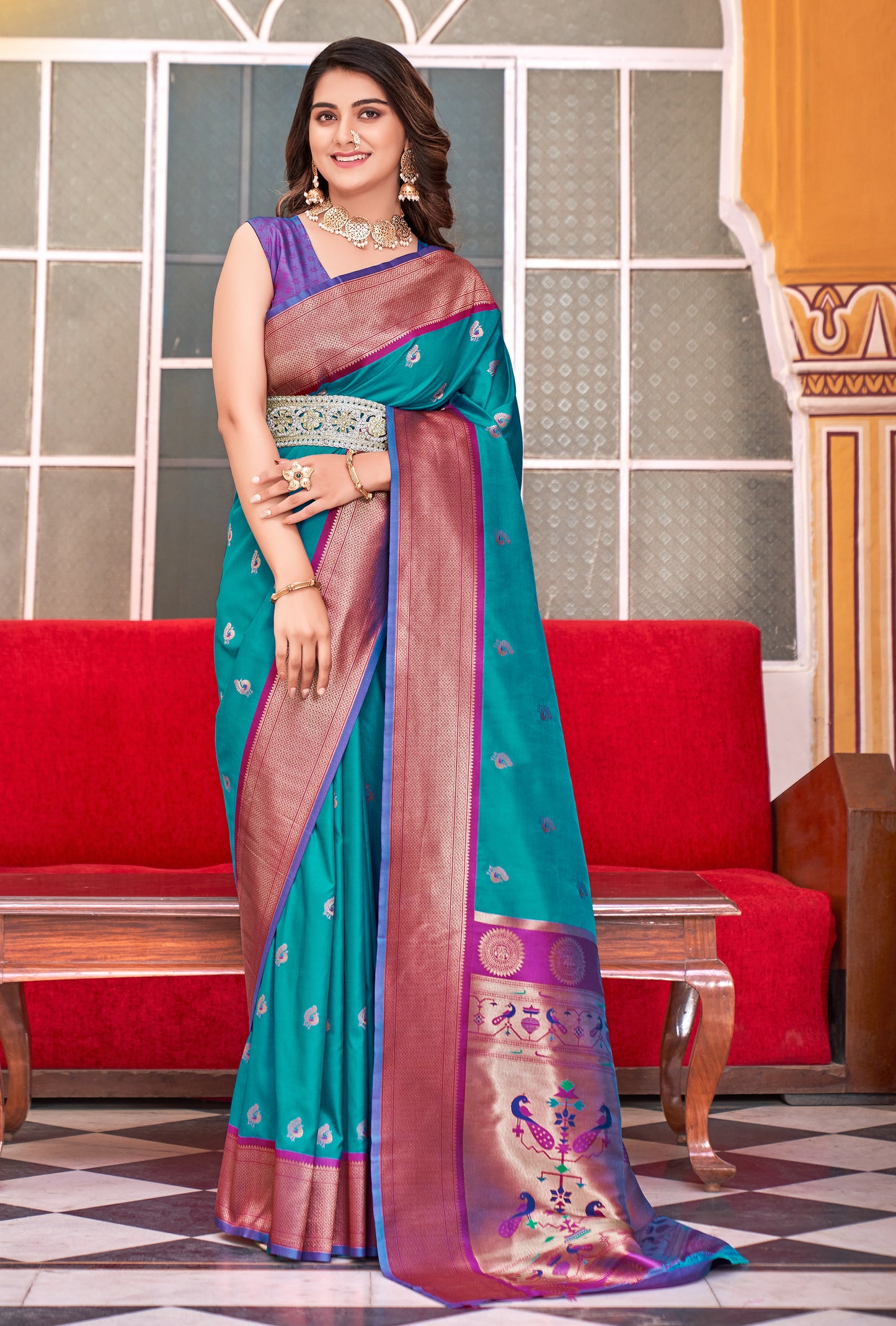 Plus Size Multi Color Paithani Silk Readymade Saree