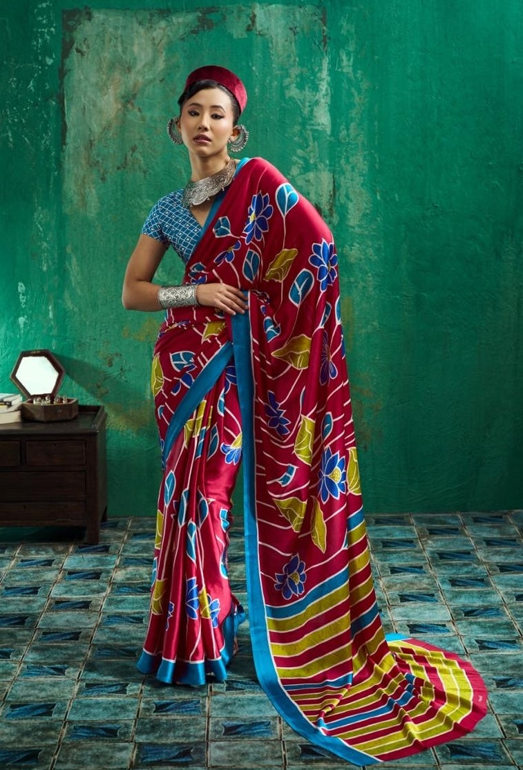 Red Modal Silk Ready To Wear/Easy Saree by StyleByPanaash