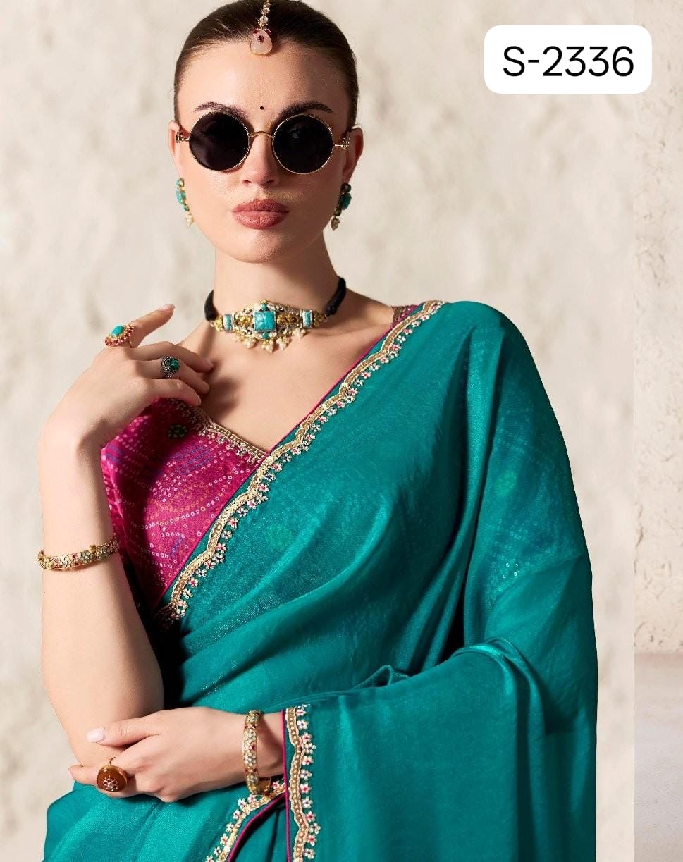 Teal Fancy Tissue Silk Ready to wear/Easy Saree - Panaash Saree