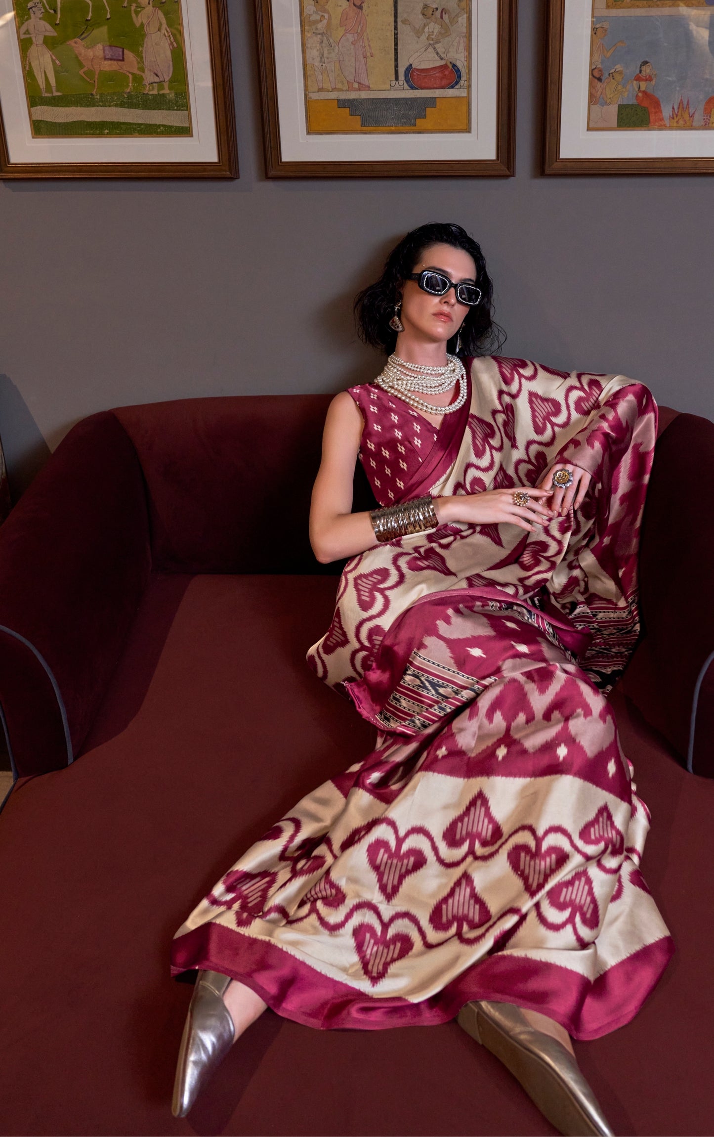 Patola Maroon Crepe Silk Easy/Readymade Saree