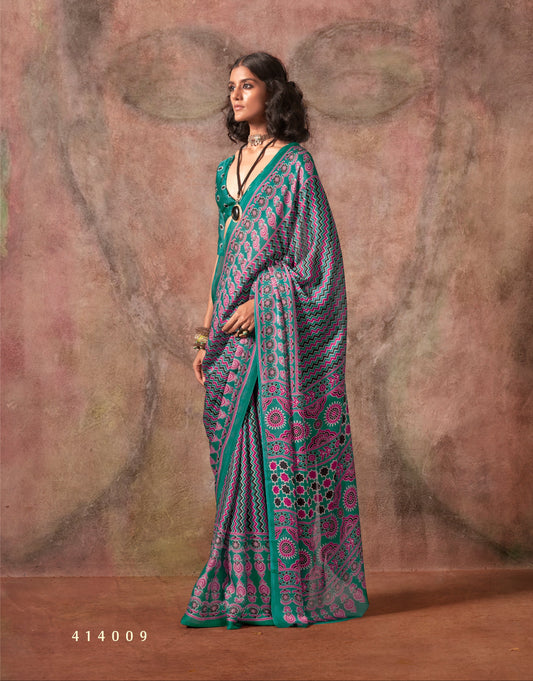 Sea Green Georgette Readymade/Easy Saree