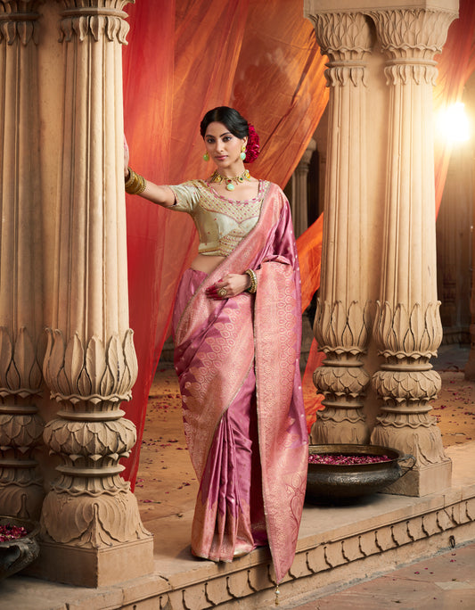 Pink Color Designer Kanjivaram Readymade/Easy Saree