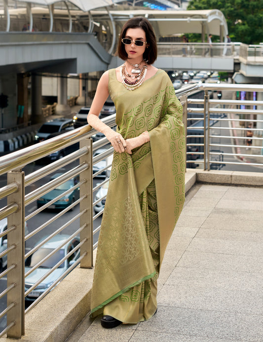 Sage Green Kanjivaram Silk Readymade/Easy Saree