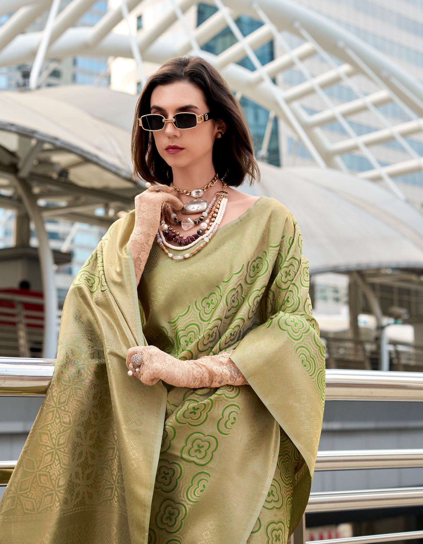 Sage Green Kanjivaram Silk Readymade/Easy Saree