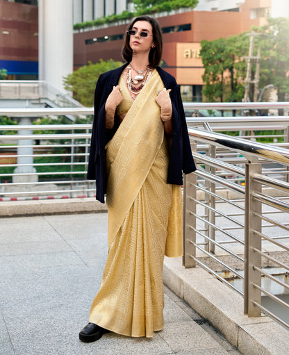 Beige Kanjivaram Silk Readymade/Easy Saree