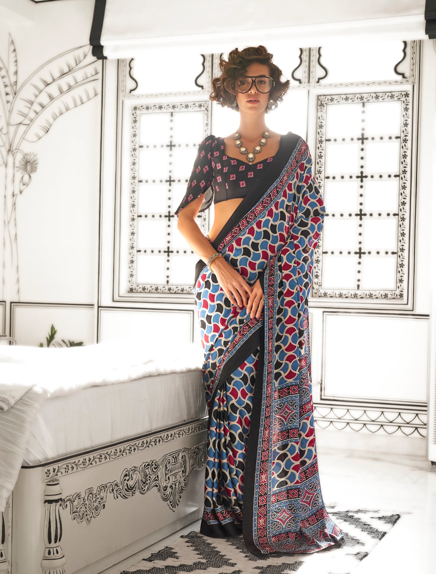 Plus Size Multicolor Crepe Office Wear Readymade Saree