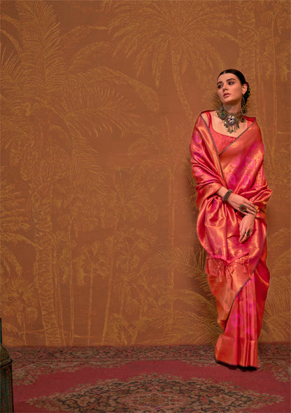 Peach Kanjivaram Silk Readymade/Easy Saree