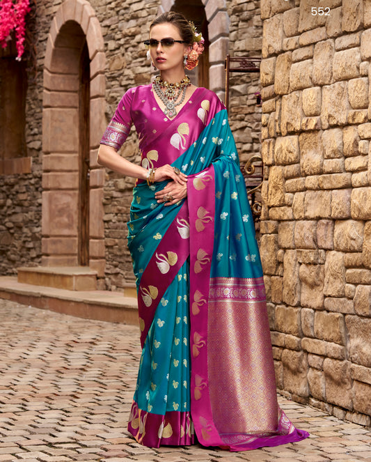 Dark Blue Satin Silk Readymade/Easy Saree
