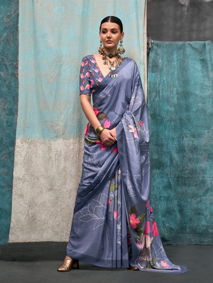 Purple Crepe Silk Readymade/Easy Saree