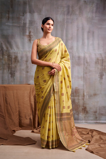 Yellow Cotton Ready To Wear/Easy Saree - Panaash Saree
