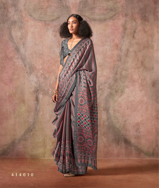 Grey Georgette Readymade/Easy Saree