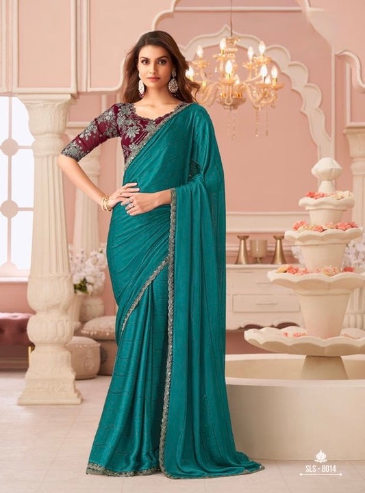 Green Cocktail Readymade Saree With Designer Blouse