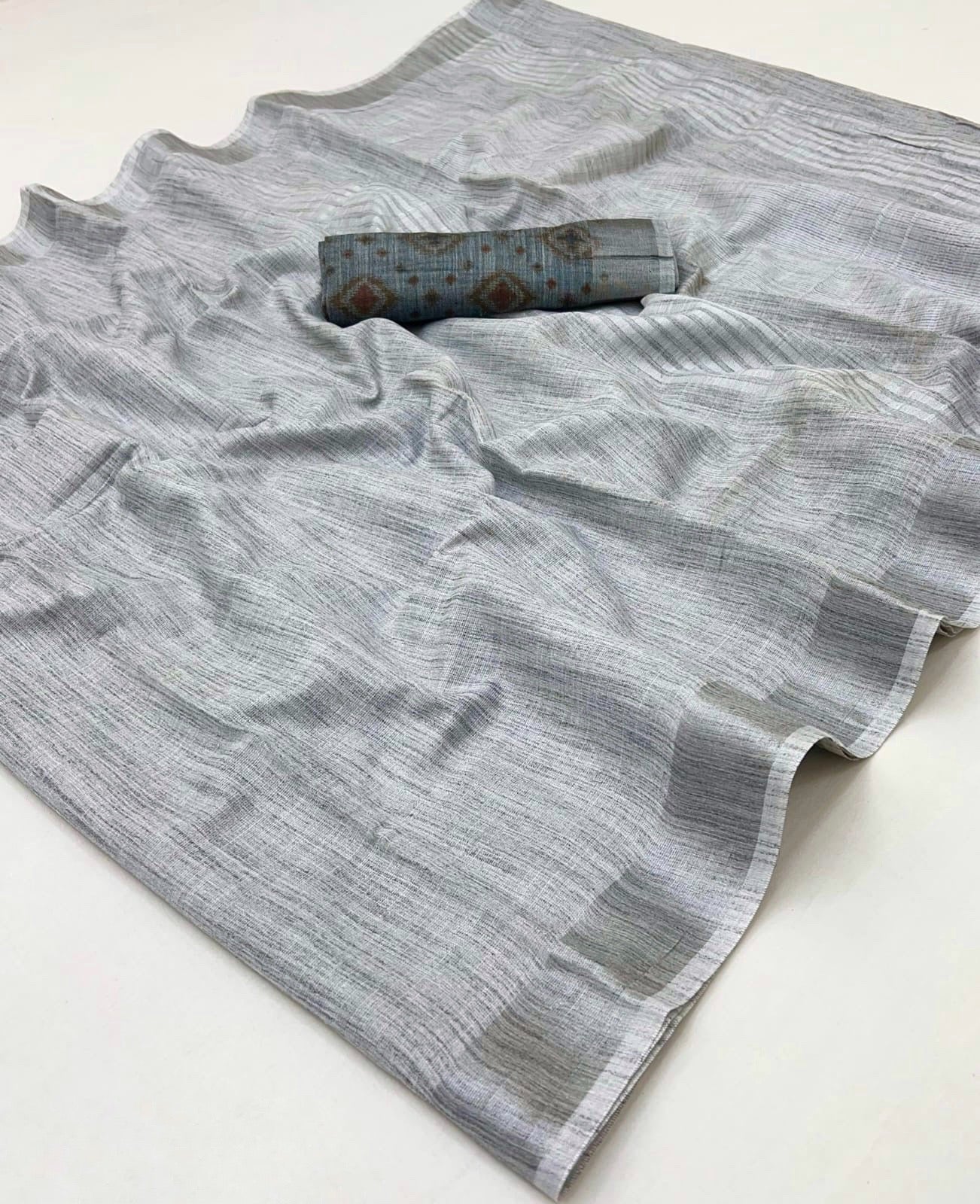 Grey Linen Office Wear Readymade/Easy Saree - Panaash Saree