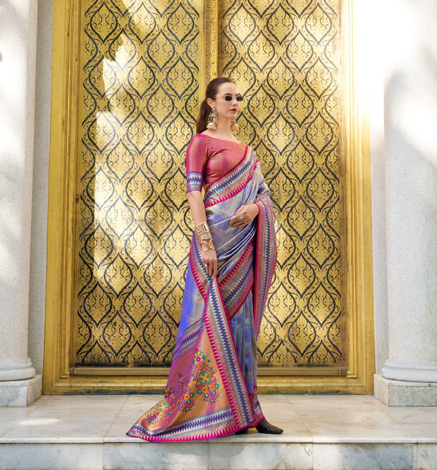 Purple Color Tissue Banarasi Silk Readymade/Easy Saree