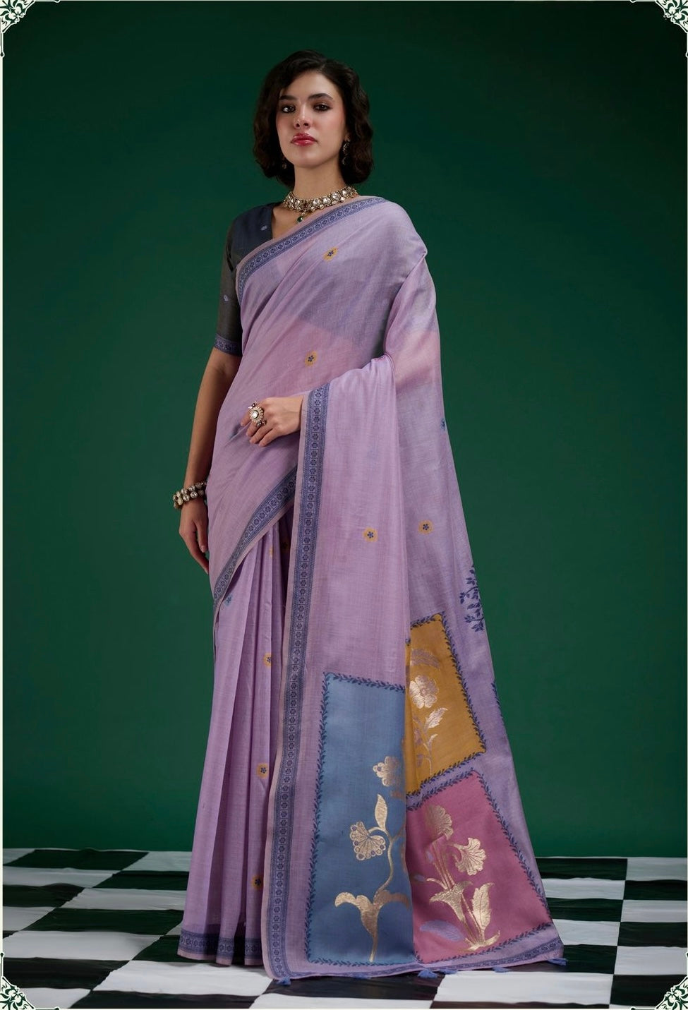 Lavender Mul Cotton Ready To Wear/Easy Saree - Panaash Saree