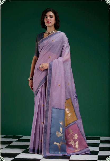 Lavender Mul Cotton Ready To Wear/Easy Saree - Panaash Saree