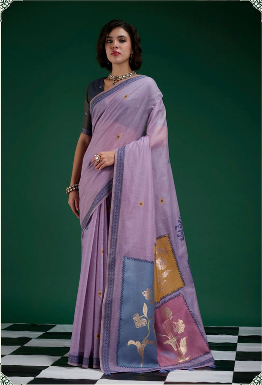 Lavender Mul Cotton Ready To Wear/Easy Saree - Panaash Saree