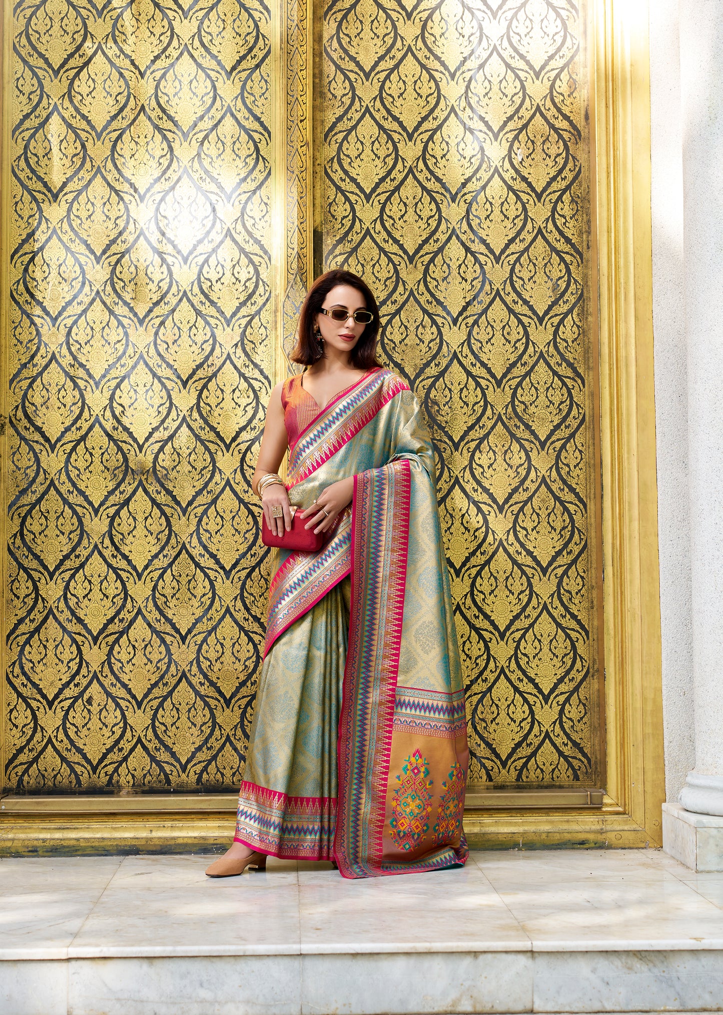 Green Color Tissue Banarasi Silk Readymade/Easy Saree