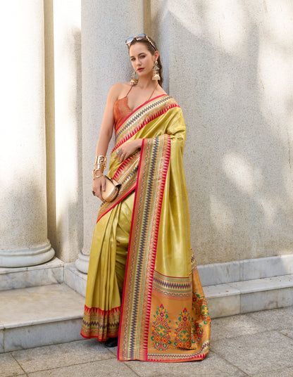 Yellow Color Tissue Banarasi Silk Readymade/Easy Saree