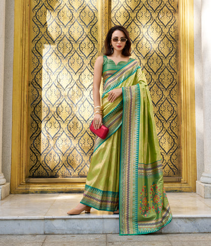 Mint Green Color Tissue Banarasi Silk Readymade/Easy Saree