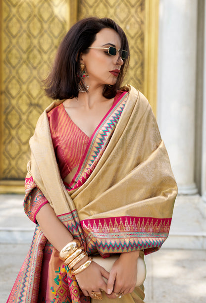 Golden Tissue Banarasi Silk Readymade/Easy Saree