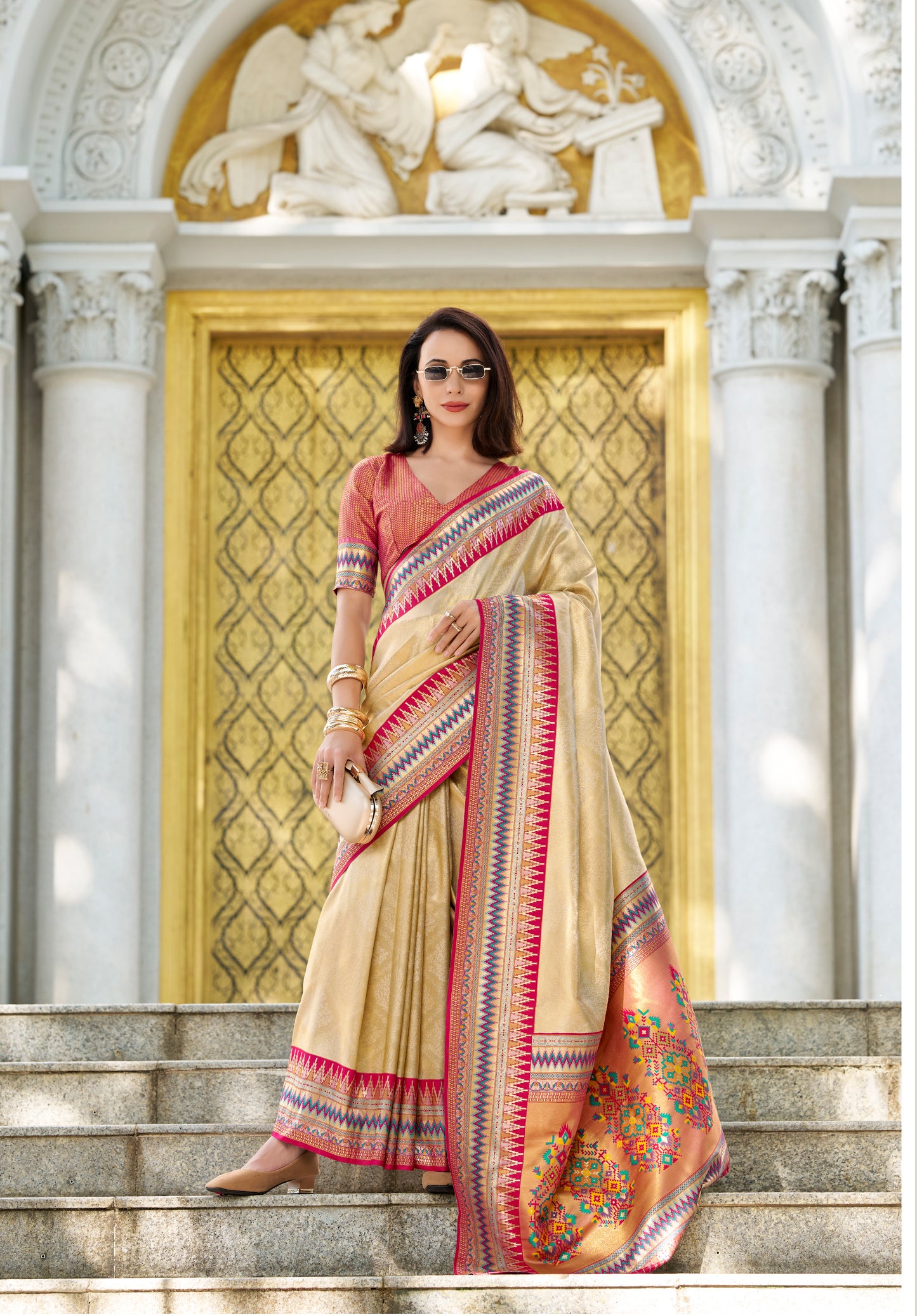 Golden Tissue Banarasi Silk Readymade/Easy Saree