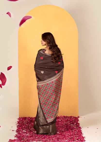 Chocolate Color Printed Soft Silk Readymade/Easy Saree