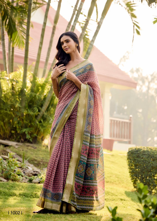 Multicolor Silk Cotton Readymade/Easy Saree