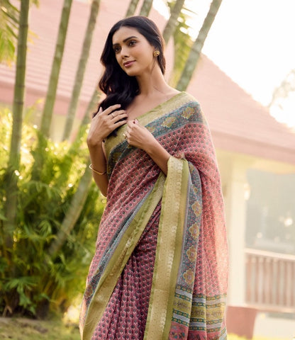 Multicolor Silk Cotton Readymade/Easy Saree