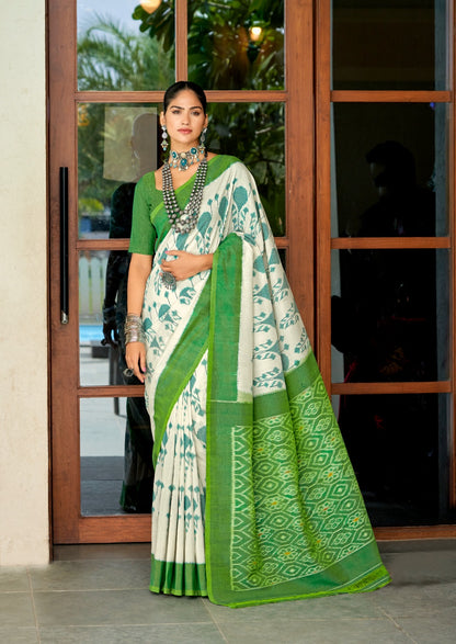 Off White Color Mul Mul Cotton Easy/Readymade Saree